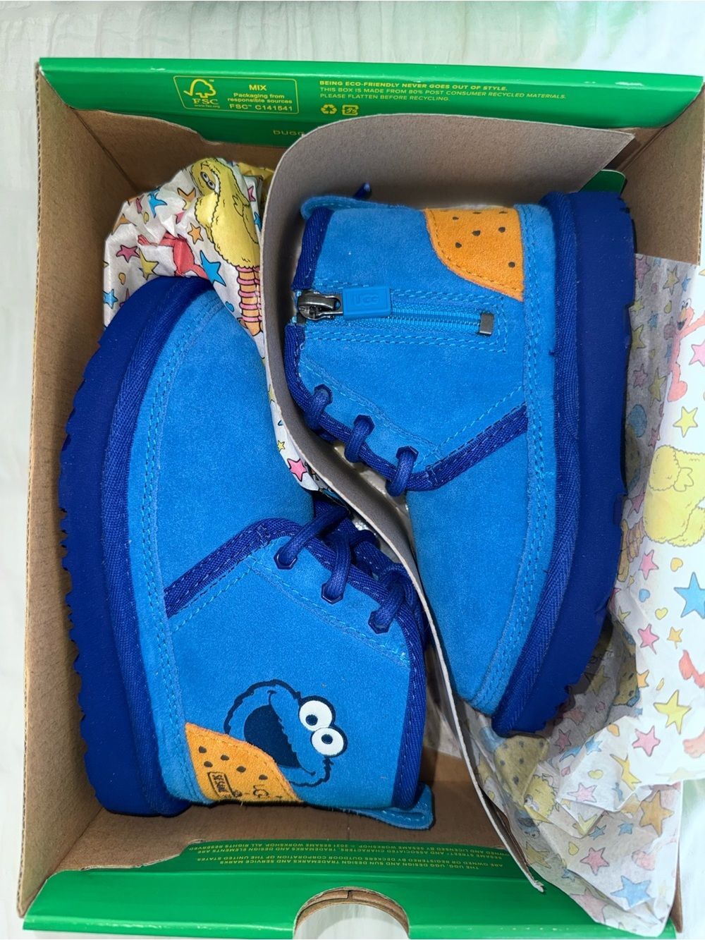 UGG Cookie Monster Blue Suede Boots Kids Girls Size 10 NEW !